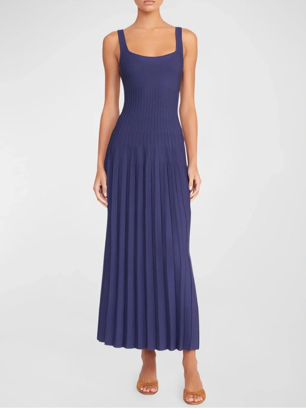 NWT Staud Ellison Pleated Dress Navy - Picture 1 of 16
